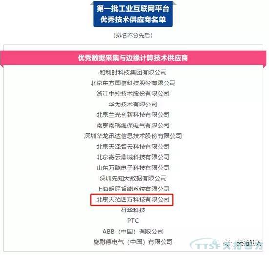 喜訊,天拓四方入選第一批工業互聯網平台優秀技術供應商 喜訊,天拓四方入選第一批工業互聯網平台優秀技術供應商